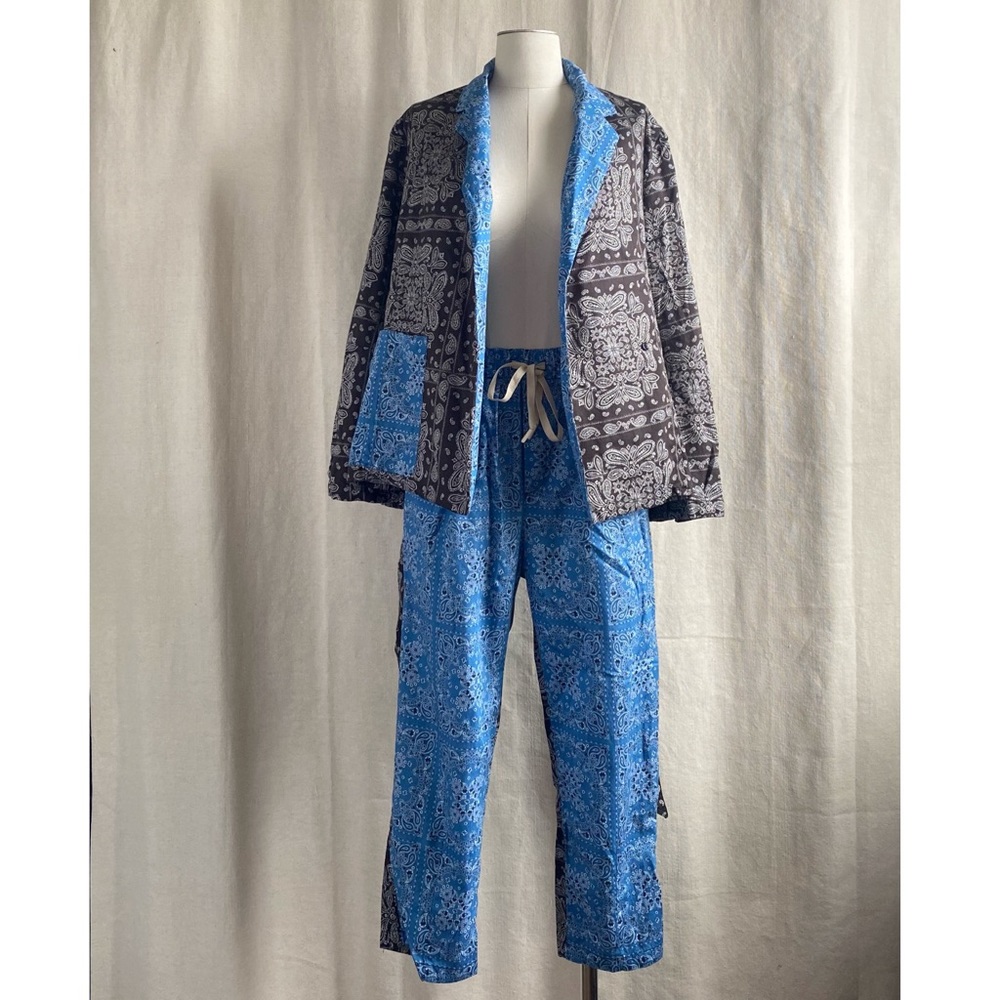 Zara printed bandana jacket pants co-ord set sz S color block blue black white